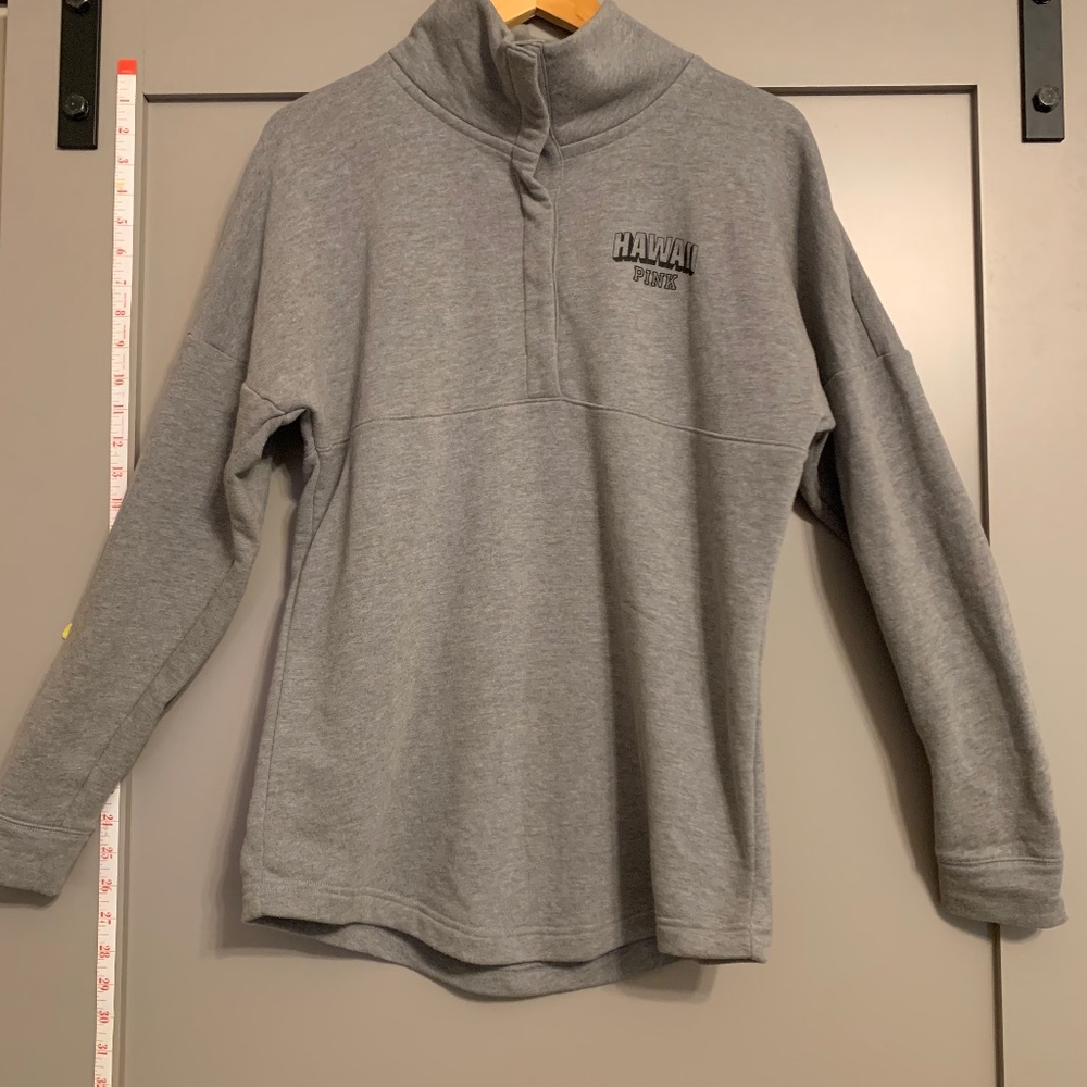 PINK Victoria's Secret Gray Lightweight Sweatshirt Hawaii Pullover 1/4 Button XS